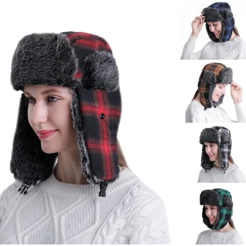 Winter Lattices Plaid Bomber Hats Men Women Thickening conton Trapper Cap Windproof Cycling skiing tourism mountaineering Hat