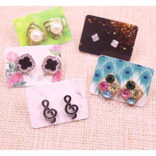 100PCS 3.5*2.5cm beige small cute Stud earring Hang Tag card custom paper beautiful flower print Jewelry Display packing Card