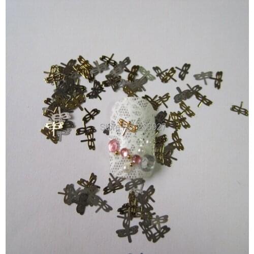 MS7-2 100pcs Gold Cute Dragonfly Nail Art Metal Sticker Nail Art Decoration Non-adhesive Sticker