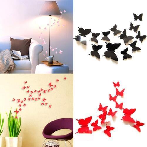 12Pcs/set Party Kids Bedroom Fridge Home Decoration Multicolor 3D Decorative Butterfly Shape Wall Art Stickers PVC Butterflies