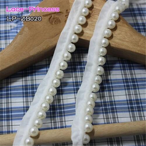 2 yards 1.5CM white pearl drill clothing accessories collar flower DIY handmade pearl beading Braid lace trim fabric ZB020