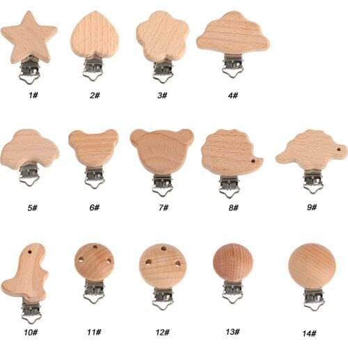 Kovict 20/50/100Pcs 14Styles Beech Wooden Clips Metal Bracket DIY Baby Teething Bead Pacifier Chain Accessories