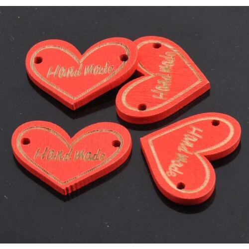 50Pcs New Heart Shaped Wooden Buttons Handmade Letter Sewing Red Buttons Scrapbooking Crafts All Match 23x30mm MT0743
