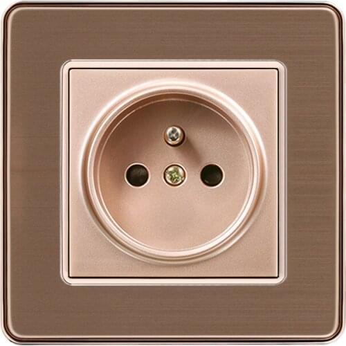 86 Type French Standard Wall Electrical Sockets 86mm*86mm Brushed Stainless Steel Panel FR Outlet 16A 110V-250V