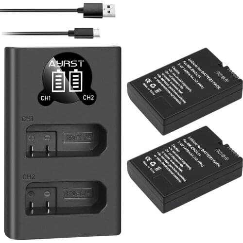 2Pcs 1400mAh EN-EL14 EN-EL14A ENEL14 Battery for Nikon D3100 D3200 D3300 D3400 D3500 D5600 D5100 D5200 P7000+LED Battery Charger