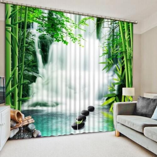 Bamboo Curtain For Living room Bedroom waterfall landscape Blackout Sheer Curtains Printed Kitchen Curtains