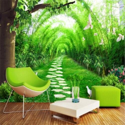 Beibehang Custom photo wall stickers beautiful fresh bamboo forest road 3D TV backdrop wall papel de parede 3d para sala ataca