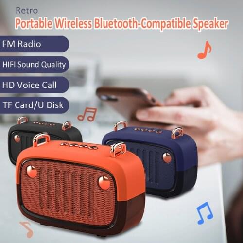 Retro Bluetooth-Compatible Speaker Portable Wireless BT5.0 Speaker Indoor/Outdoor with Powerful Bass Support TF Card/U Disk/FM