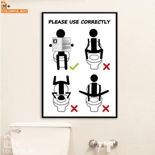 COLORFULBOY Toilet Manual Canvas Painting Wall Art Modern Posters And Prints Black White Wall Pictures For Bathroom Decor