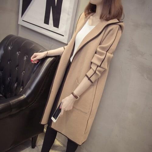 Long Cardigan Women Autumn Winter Loose Wild Knit Sweater Coat Elegant Windbreaker Sweater Coat Cardigan Hooded Tops