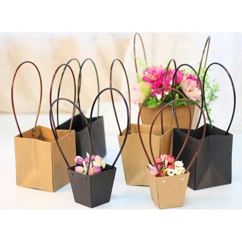 Home Trapezoidal Packing Flower Paper Package Kraft Waterproof Handle Floral Gift Bag