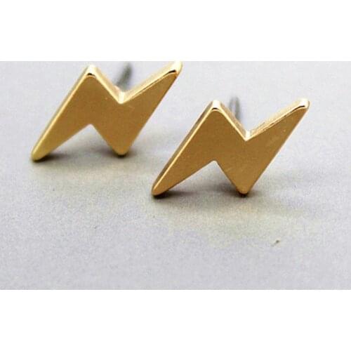 European Simple Gold/Silver Color Stud Earrings Lightning Surgical Steel Earring Punk Ear Studs N Letter Pendiente Aretes