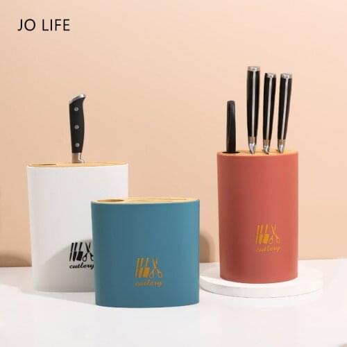 JO LIFE Bamboo Knife Stand Holder Multifunctional Knives Scissors Storage Rack Kitchen Accessories Cooking Tools