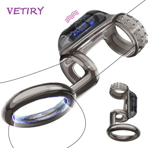 Penis Vibrator Ring Dick Sleeve Male Delay Ejaculation Cock Ring Reusable Condoms Glans Cover Enlargement Sex Toys for Men