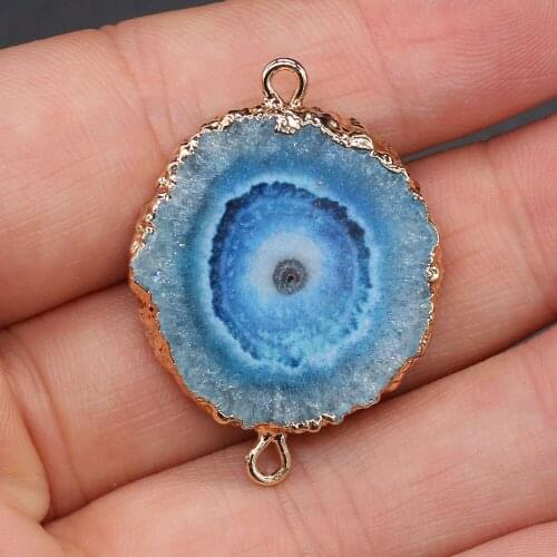 Irregular Round Agate Connector Blue Crystal Bud Handmade DIY Necklace Sweater Chain Jewelry Accessories Making 20x28-25x38mm