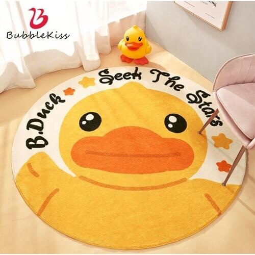 Bubble Kiss Round Rug Yellow Cute Duck Cartoon Art Carpet Home Living Room Children Crawling Mat Carpets Bedroom Decor Area Rugs