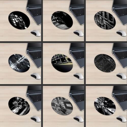 XGZ Round Mouse Pad Black and White Pattern Rubiks Cube Mousepad Light Effect Technology City Night Scene Desk Mat Machine Car