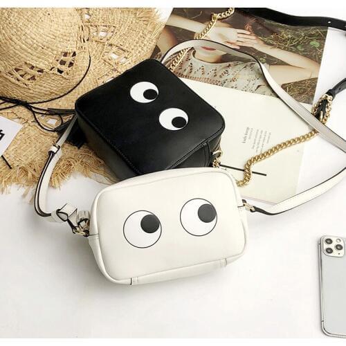 Big eyes chain bag cartoon mini leather small square bag shoulder slung tassel female niche design cute Joker