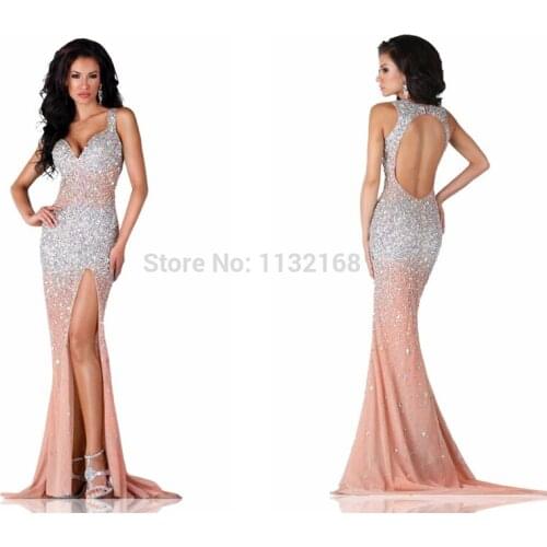 Fashion cheap Sexy blush Mermaid Sweetheart backless heavy beading Prom dresses Evening dresses gowns Floor Length Party Dresses