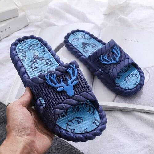 Mens Summer Slippers Men Wear Blue Mens Flip-flops Home Indoor Home Unisex Bathroom Bath Slippers