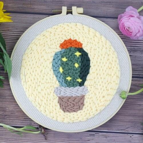 Punch Needle Embroidery Kits for Beginner Contains Threader Embroidery Hoop Yarn All Materials Tools Easy DIY Cactus Full Set