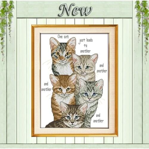 Five little kittens animal diy painting counted printed on canvas DMC 14CT 11CT DMC Cross Stitch Embroidery kits Needlework Sets