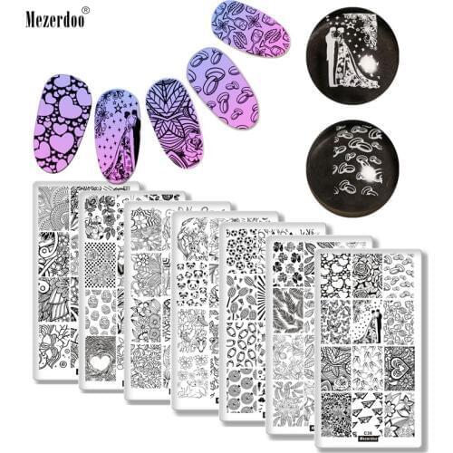Love Celebrate Theme Rectangle 7Pc Nail Art Stamp Template Set Leaf Panda Football Style Stamp Image Plate DIY Manicure Template