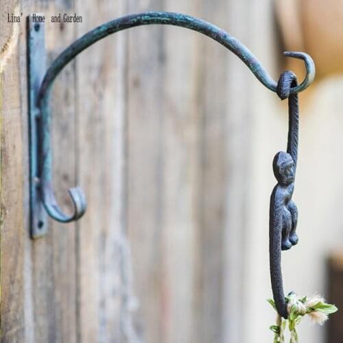 Retro rustic handcrafted outdoor metal iron garden wall hook