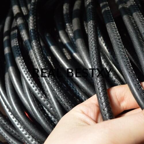 REAL BESTXY 5m/lot 8mm black round stitched leather ropes straps for bracelets making sewing leather straps for jewelry DIY make