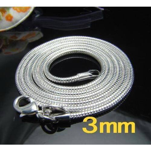 Wholesale fashion jewelry S925 stamped Silver color plated jewelry necklace 3mm snake chain length 40-76cm men jewelry N285
