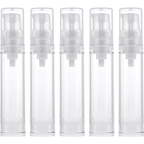 Transparent Airless Vacuum Pump Spray Bottles Cosmetic Container Refillable Travel Set/ Cosmetic Containers - 5 Pcs 10ML