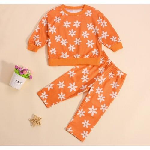 Autumn Fall Kid Baby Girl Baby Girls Long Sleeve Daisy Printed Pullovers Top+Pants 2pcs Outfits Clothing Sets