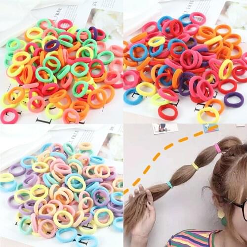 100pcs/Set Rainbow Fluorescent Color Hair Rope Cute Kids Girls Colorful Nylon Small Elastic Hair Bands Ponytail Holder Scrunchie