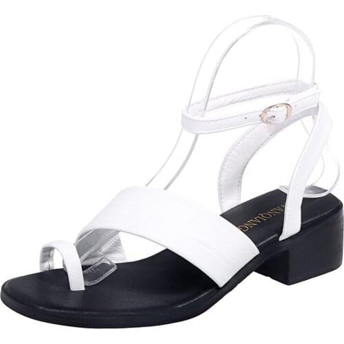 Big Size 42 Summer Woman Chunk Heel Sandals Clip Toe Slingback Pu Leather Backless Sandalis Mujer Calzado Lady Buckle Shoes