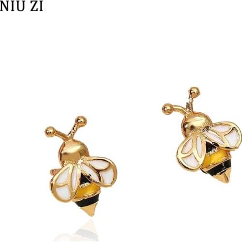 Vintage Metal Stud Earrings For Women Purple Bee Shape Creative Piercing Earrings Valentines Day Female Gift Factory Wholesale