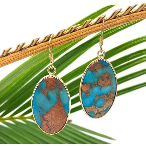 Earrings for Women Tiger Eye Stone Lapis Lazuli Powder Crystal Edging Color Retro Style DIY Pendant Earrings Exquisite Wholesale