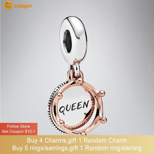 Volayer 925 Sterling Silver Queen & Regal Crown Dangle Charms fit Original Pandora Bracelets Women DIY Jewelry