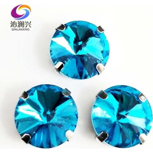 Lake blue Round shape AAA glass crystal Silver bottom claw rhinestones,flatback sew on stones,diy/apparel accessories SWR12