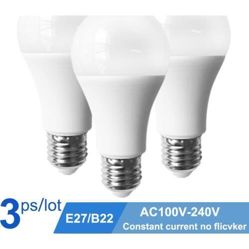 3pcs LED Lamp Bulb E27 Real Power Light B22 3W 6W 9W 12W 15W 110V 220V Spot Lamp 2835 LEDs Lampada Ampoule Home Interior Table