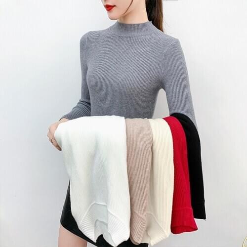Autumn and winter womens long-sleeved short wild half-high collar bottoming shirt clearance at the end of the year