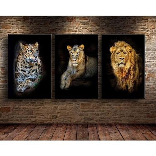 Vintage Animal Print Canvas Painting Lion Tiger Leopard Pictures Poster Living Room Bedroom Wall Art Mural Home Decoration