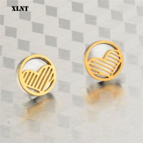 XLNT Engagement Shell Heart Stud Earrings for Women Girls Stainless Steel jewelry Earring Wedding Gifts