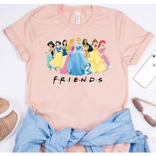 Women Princess Friends Shirt Cute Belle Cartoon Graphic Tee Alice In The Wonderland Little Mermaid Shirts Kawaii Girls T-shirt