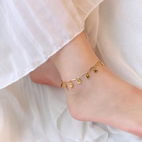 French Style Heart Pendant WomenS Ankle Chain Bohemia Gold Bracelet 18K Plated Leg Bangles Foot Suspension Summer Jewelry 2021