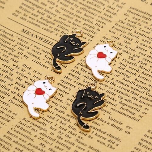 10pcs Enamel Cat Charm For Jewelry Making Fashion Charm Bracelet Charms DIY Findings Necklace Pendant