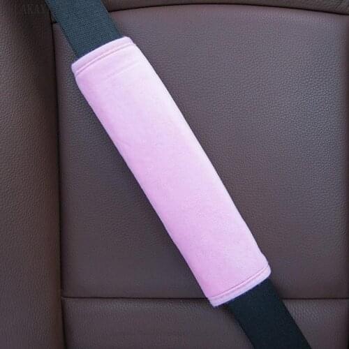 2pcs Magic Tape Shoulder Cover Pad Adult Children Ice Silk Plush Safety Seat Belt Strap Pad Black Pink Car Travel Shoulder Pad