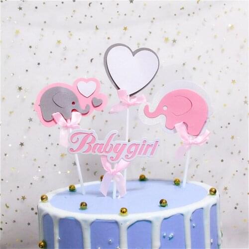 4pcs/lot Love Blue Pink Elephant Birthday Baby Shower Cake Topper Boy Girl Kids Favor Party Cupcake Decor Sloth Topper Supplies