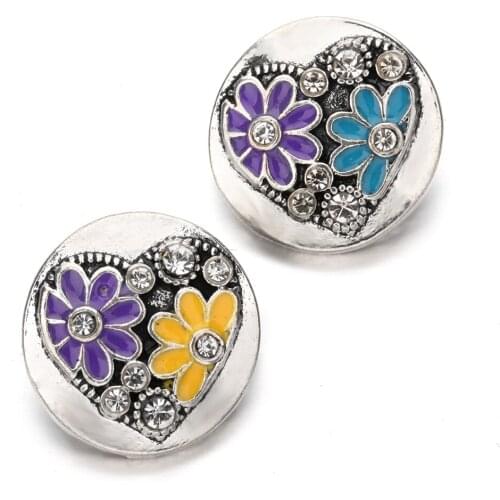 6pcs/lot High Quality 18mm Snap Jewelry Rhinestone Ginger Love Heart Snap Buttons Fit DIY Snap Bracelets & Bangles