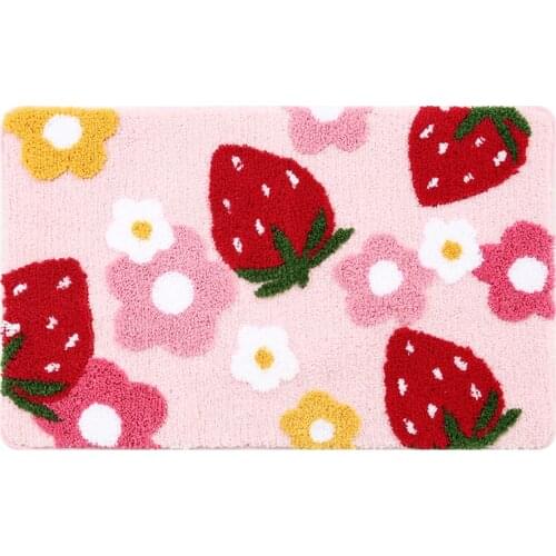 Toilet Absorbent Mat Nonslip Bathroom Bath Rugs Bedroom DoorMat Lovely Cartoon Strawberries Pink Flooring Decor Outdoor Door Mat