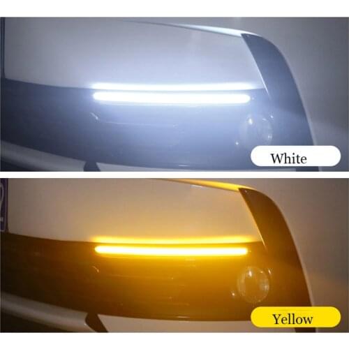 2pcs Car LED Daytime Running Light Waterproof Headlight Strip White DRL Light Sequential Flow Yellow Turn Signal Lamp